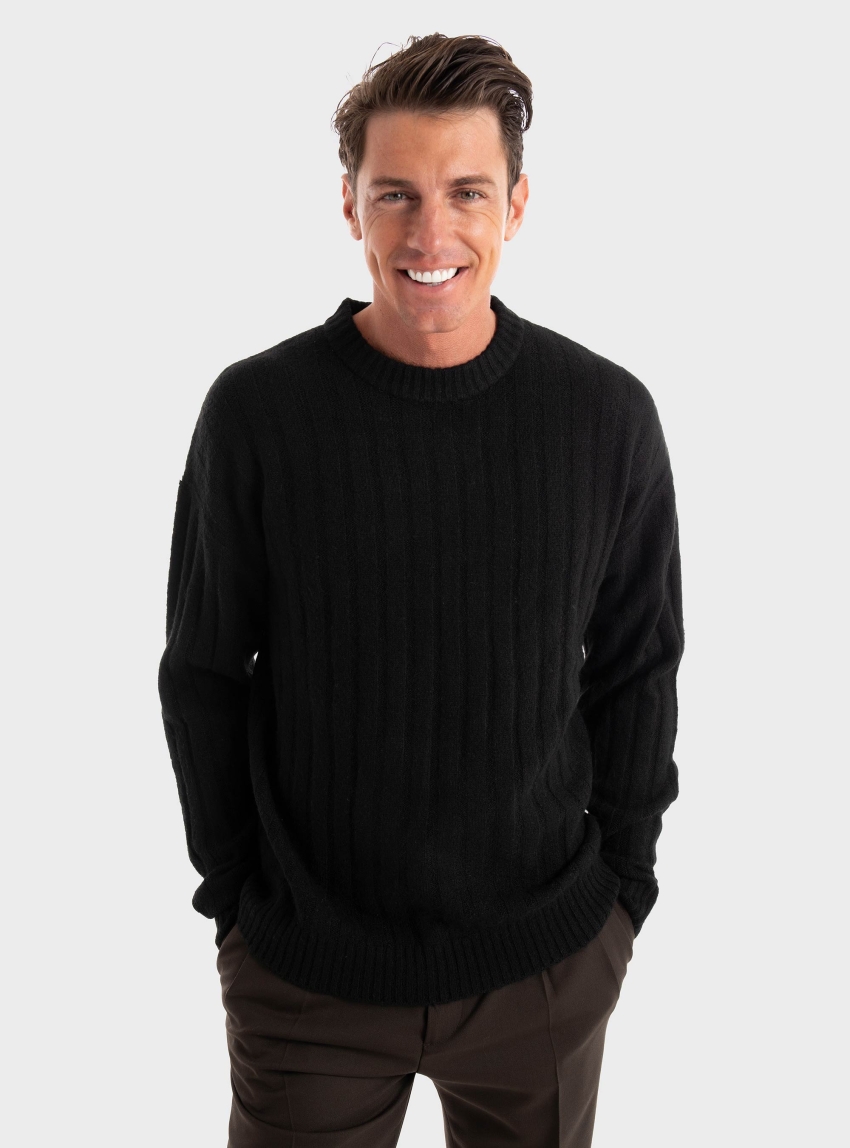 Jack & Jones Carter Relaxed Fit Crew Neck Pullover - Black
