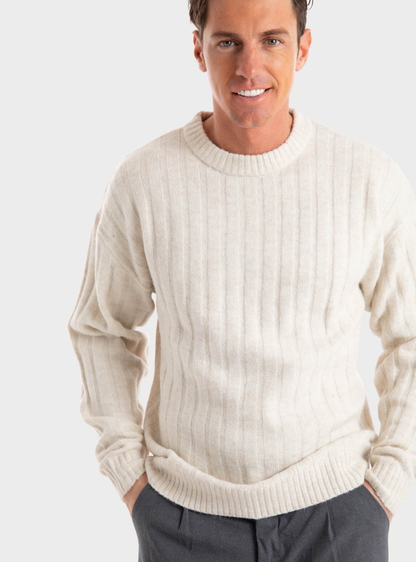 Jack & Jones Carter Relaxed Fit Crew Neck Pullover - Ecru