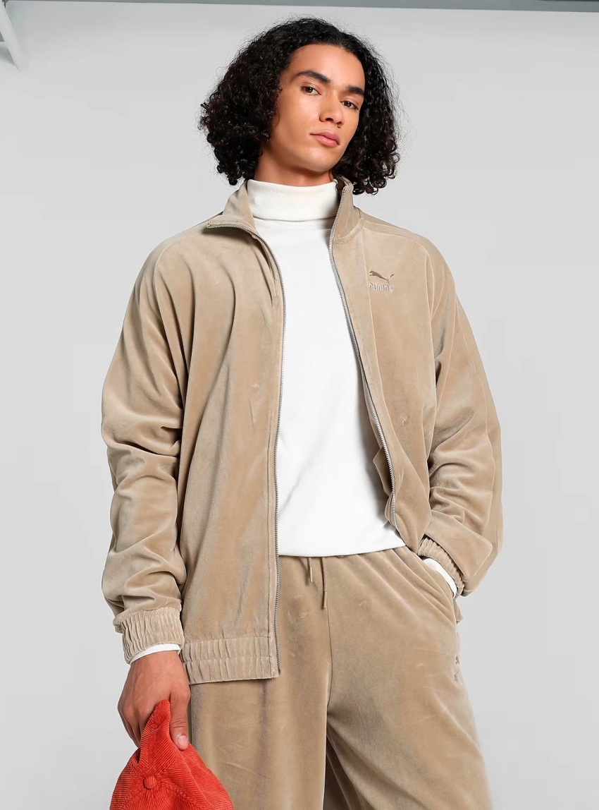 Puma T7 Oversized Velour Track Jacket - Beige