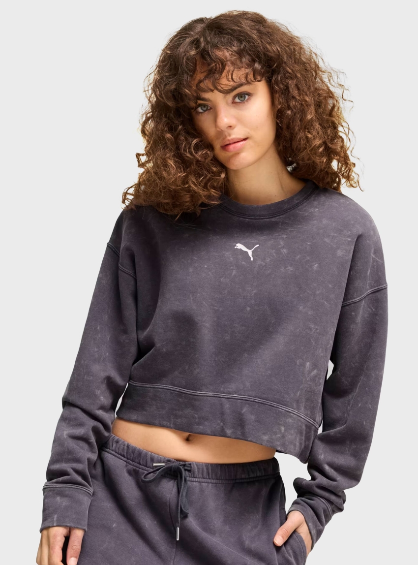 PUMA DARE TO GYM2K Relaxed Washed Crew Sweater - Grey
