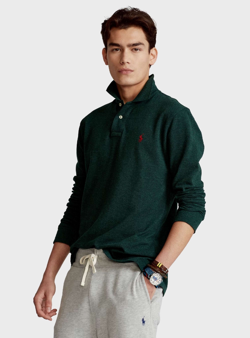 Polo Ralph Lauren Slim Fit Mesh Long-Sleeve Polo Shirt - Pine Green
