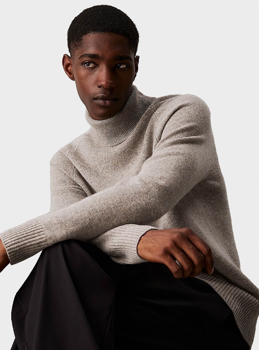 Calvin Klein Luxury Wool Turtle Neck - Medium Grey Melange