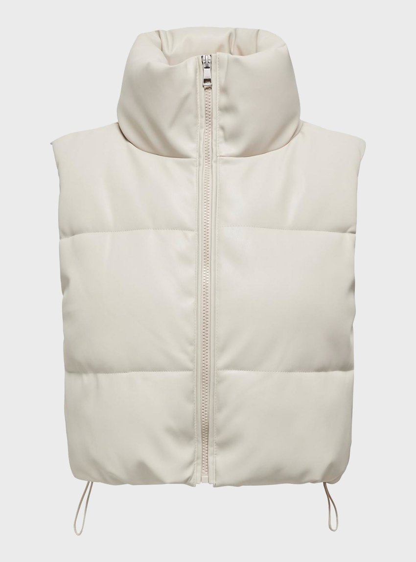 Only Elsie Faux Leather Waistcoat - Pumice Stone