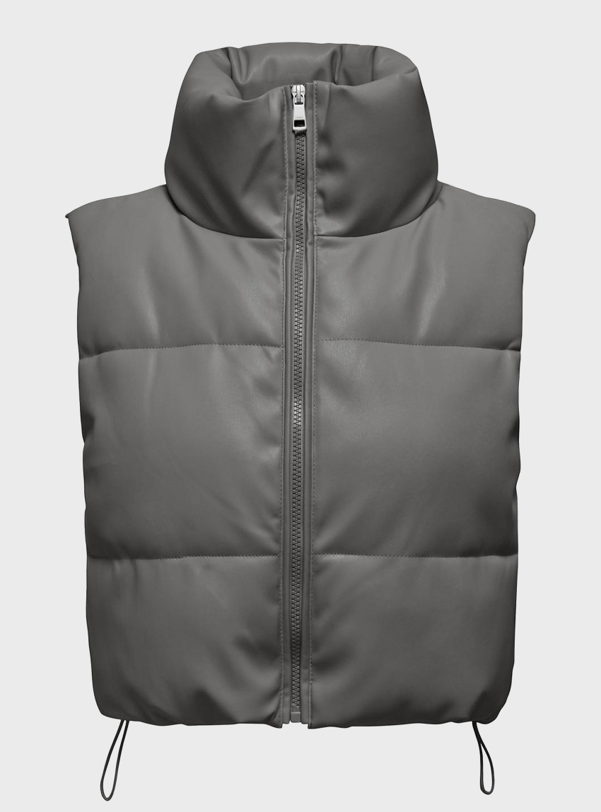 Only Elsie Faux Leather Waistcoat - Grey