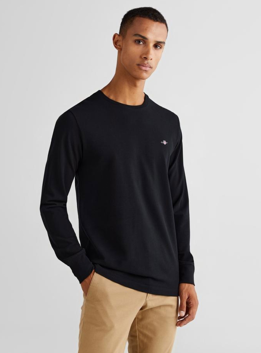 Gant Slim Pique Long Sleeve T-shirt - Black