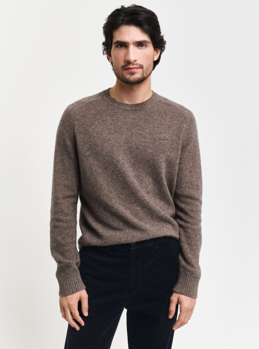 Gant Wool Blend Crew Neck Sweater - Brown