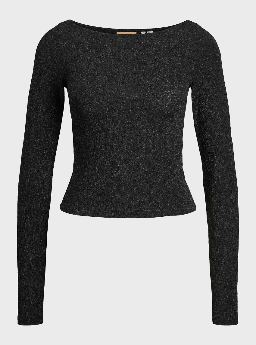 JJXX Sigga Stretch Glitter Boatneck Top - Black