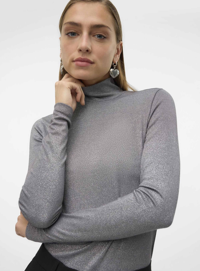 Vero Moda Nicholle Roll Neck Top - Silver