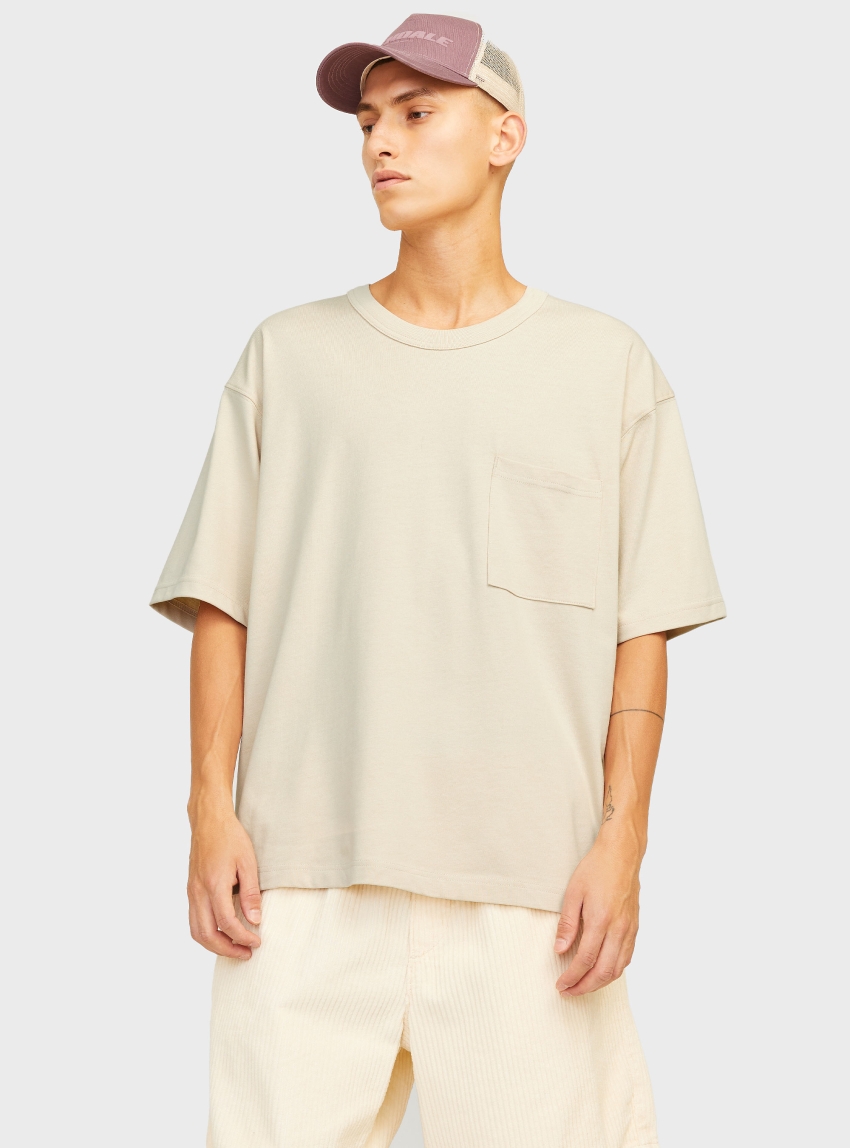 Jack & Jones Premium Bradfort Oversize Crew Neck Tee - Light Beige