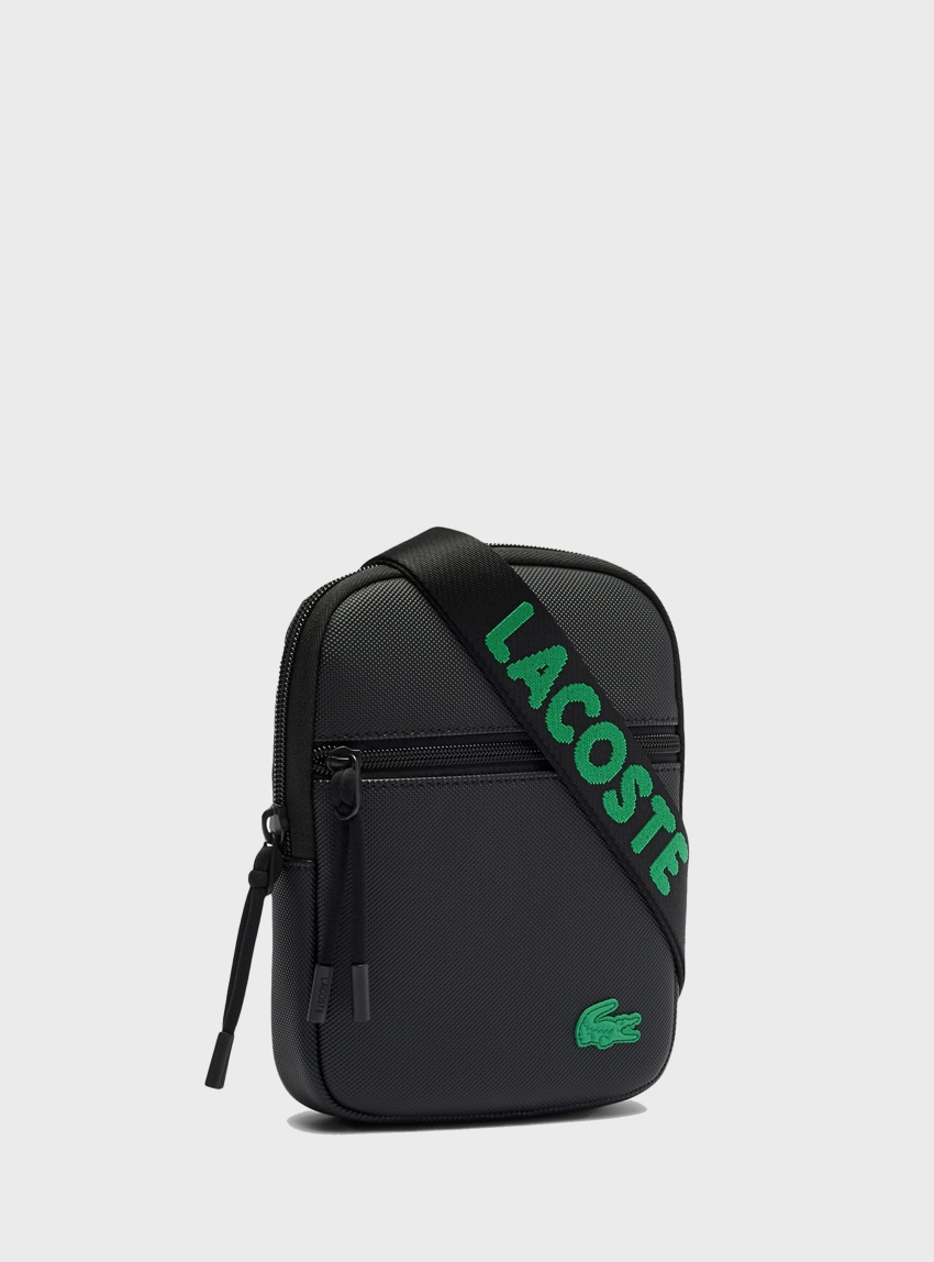 Lacoste Small LCST Slimline Petit Piqué Satchel Bag - Black