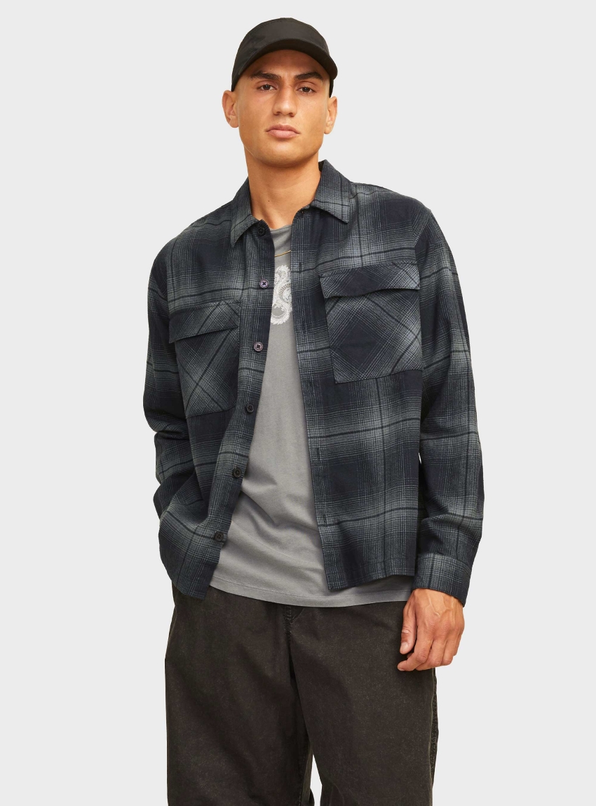 Jack & Jones Jcocharlie Check Overshirt - Grey