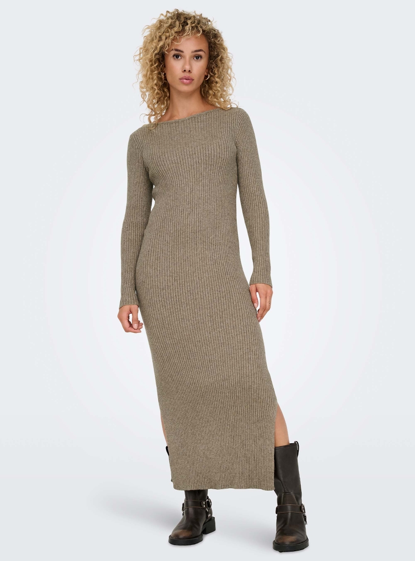 Only Katia Maxi Boatneck Knitted Dress - Beige