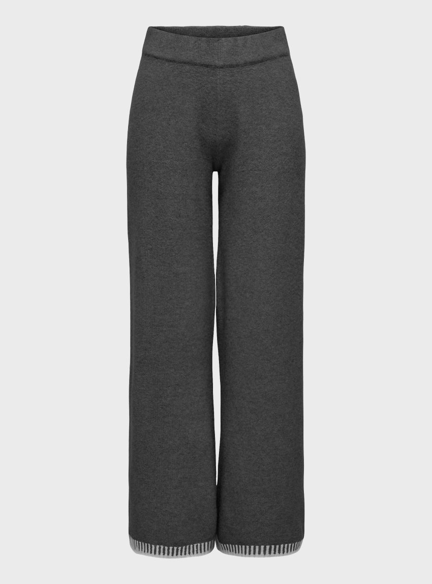 Only Silma Mid Waist Stitch Knitted Pants - Dark Grey Melange