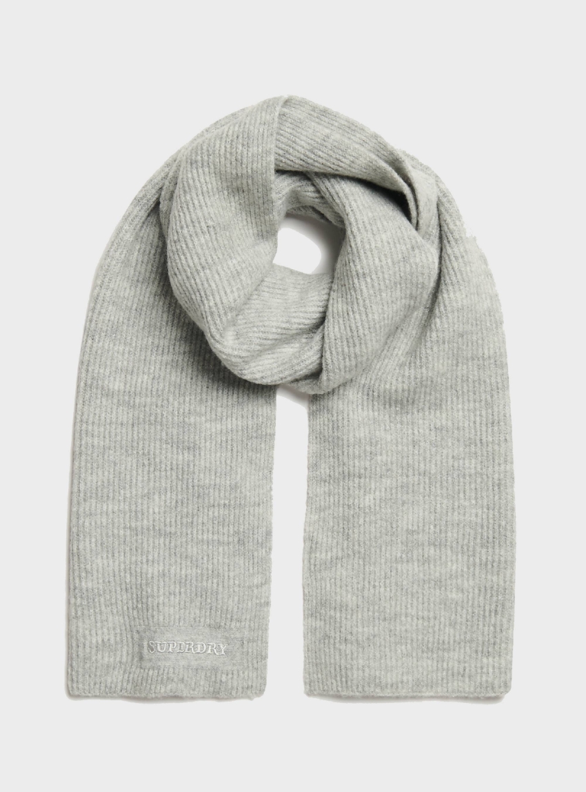 Superdry Soft Rib Knit Scarf - Light Grey Melange