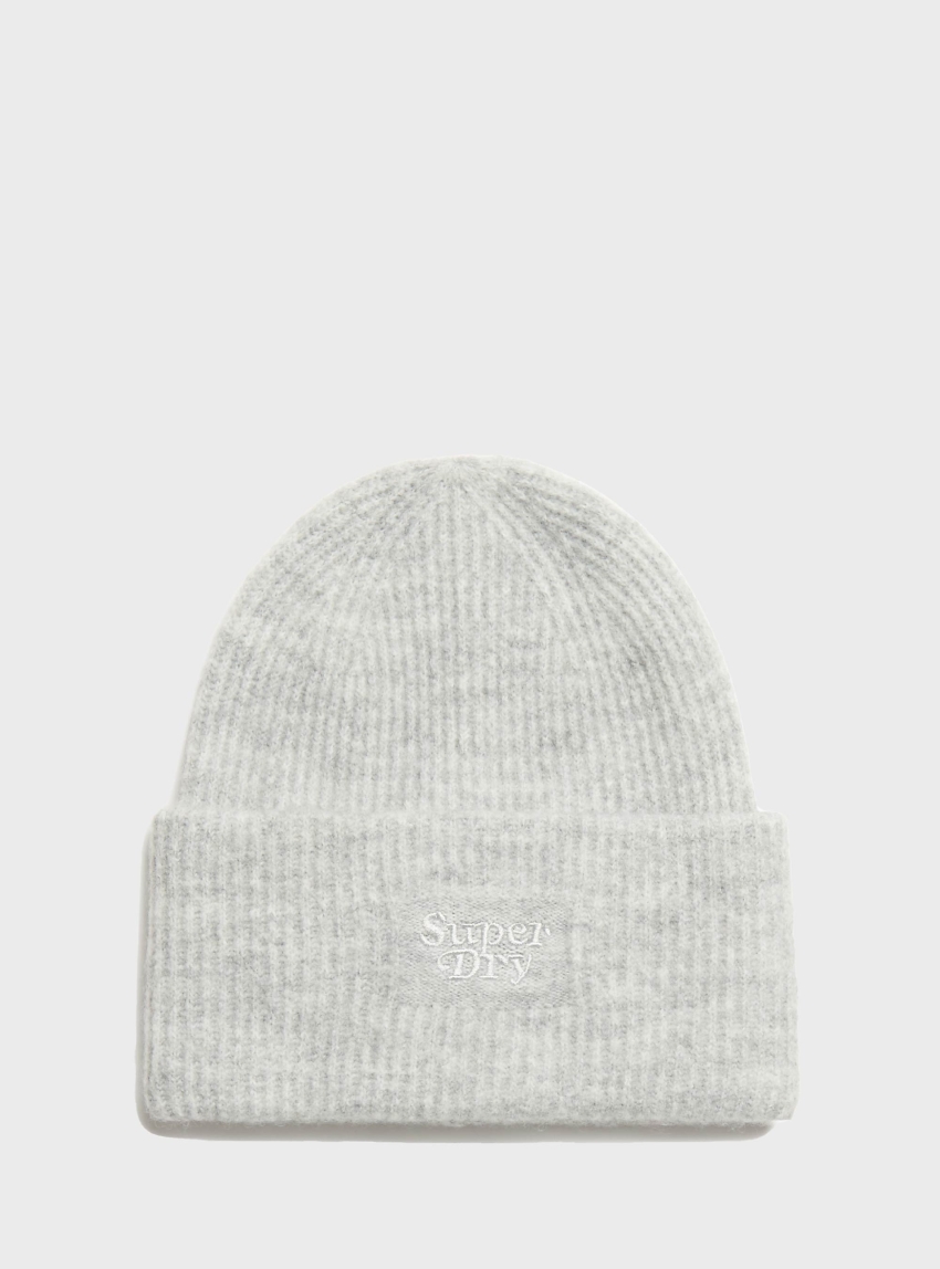Superdry Soft Rib Knit Beanie Hat - Grey Melange