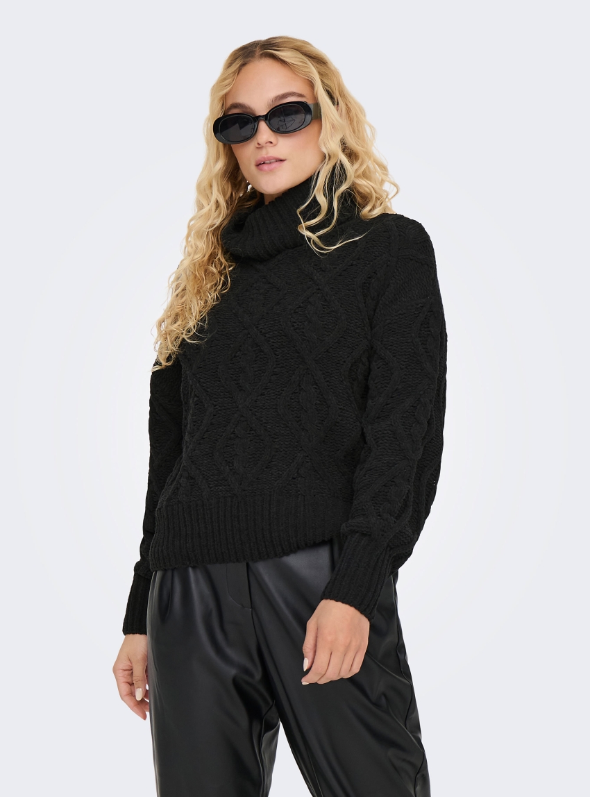 Only Flora Cable Rollneck Knit - Black
