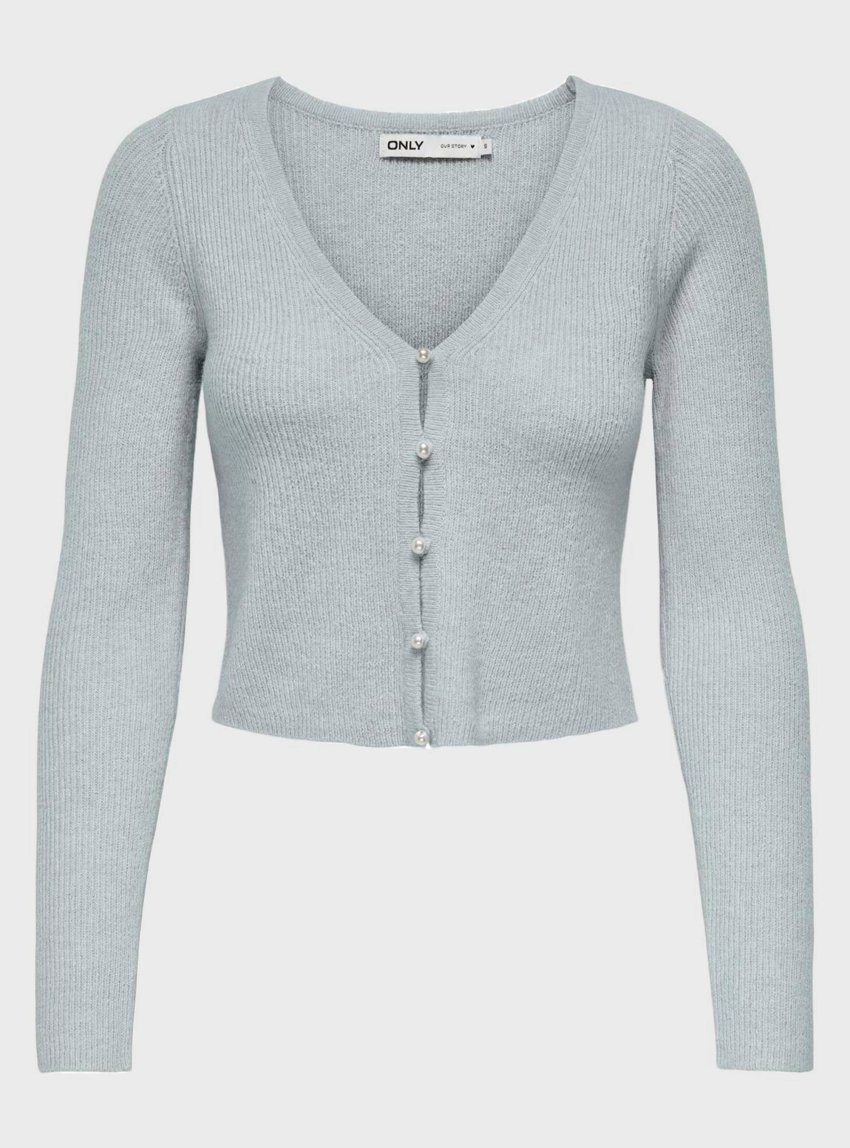 Only Rica Vneck Pearl Cardigan - Light Blue