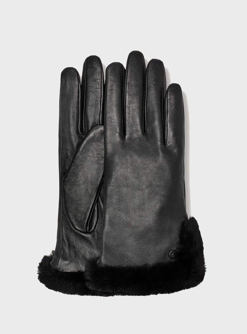 UGG Leather Sheepskin Vent Gloves - Black