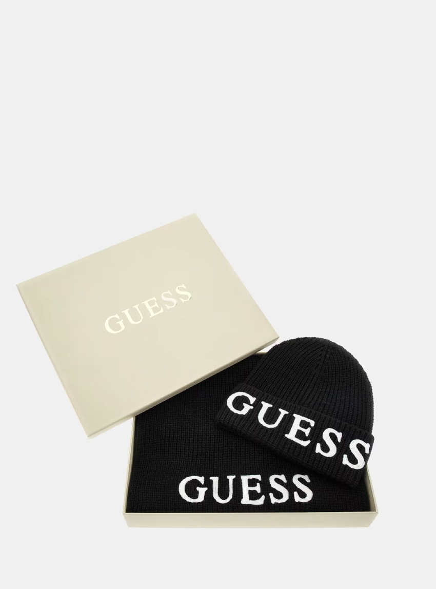 Guess Beanie And Scarf Gift Set - Black