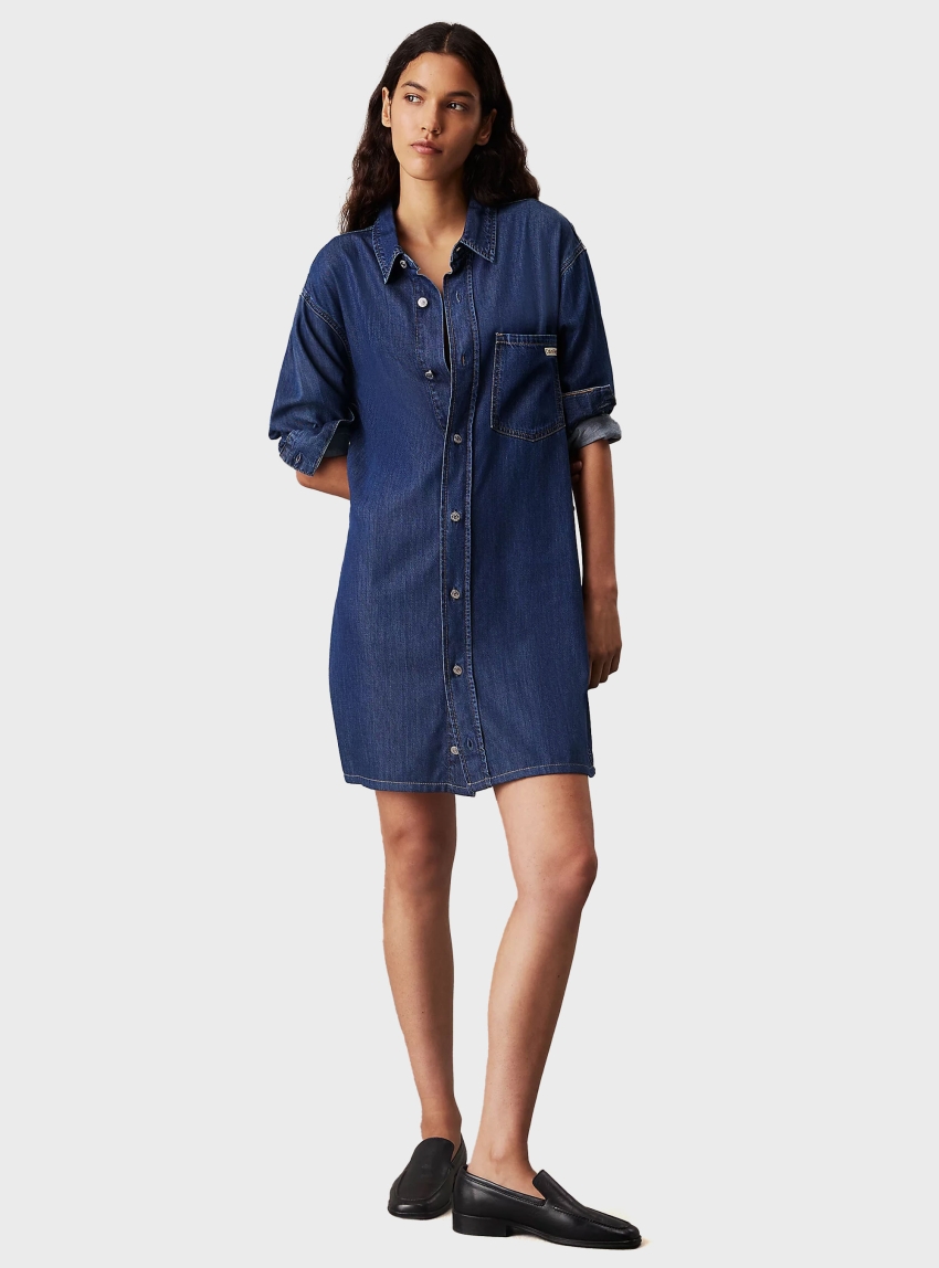 Calvin Klein Belted Denim Shirt Dress - Black