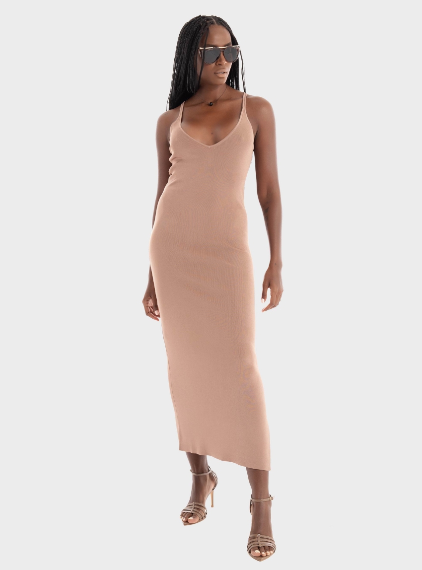 Calvin Klein Shine Viscose Knit Dress - Light Brown