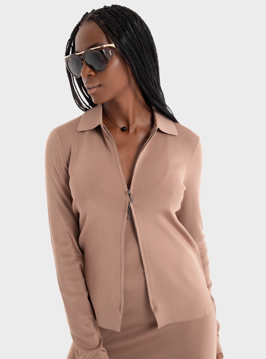 Calvin Klein Shine Viscose Knitted Cardigan - Light Brown
