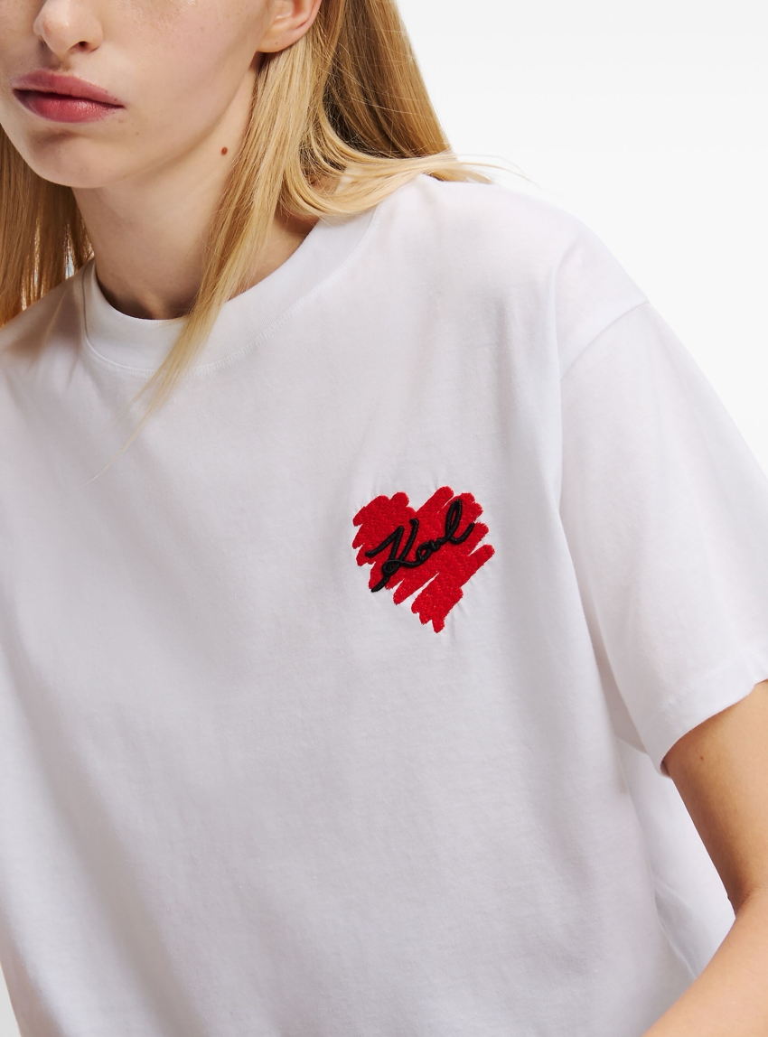 Karl Lagerfeld Hearts Cropped T-Shirt - White