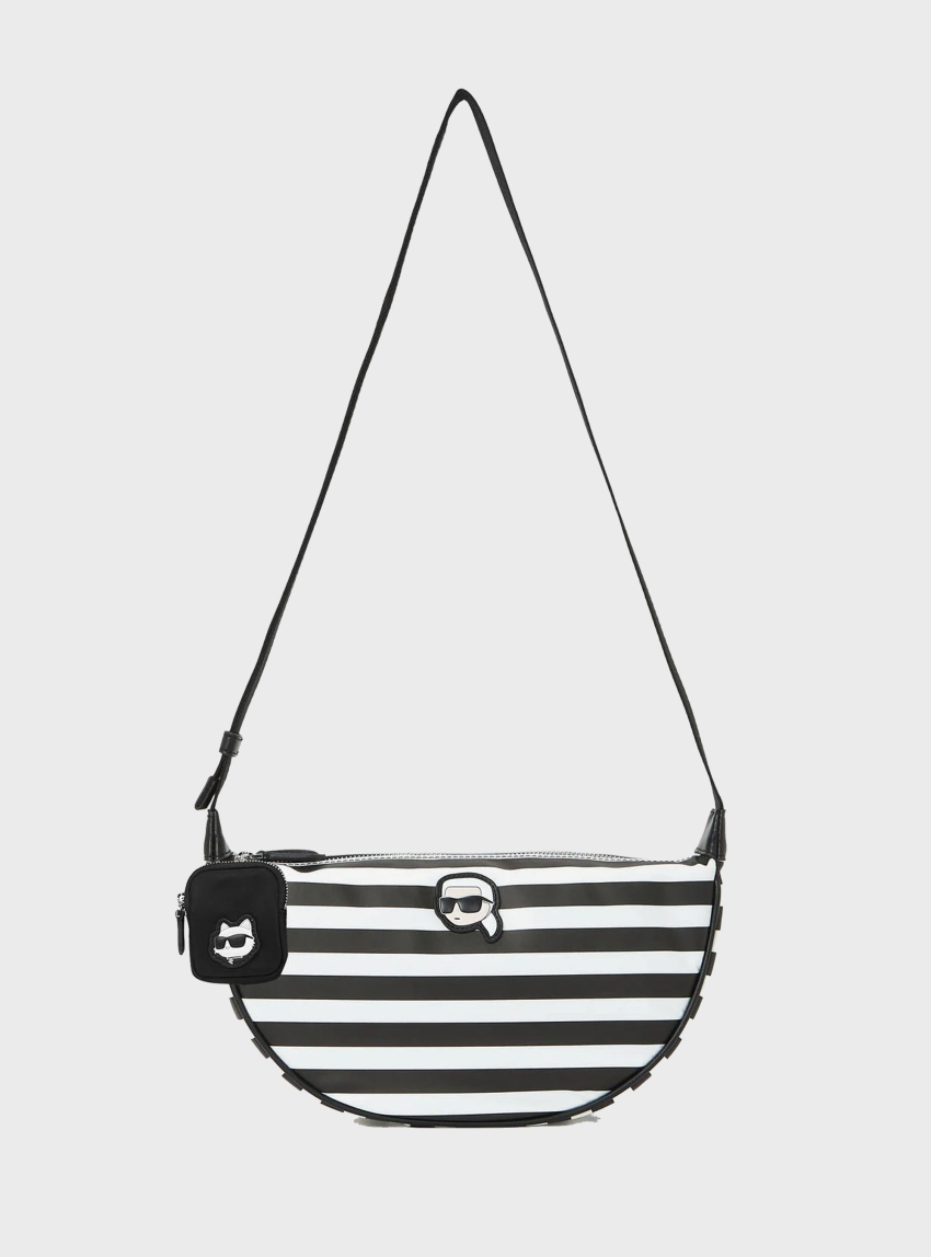 Karl Lagerfeld Ikon Nylon Small Half-Moon Bag - Black