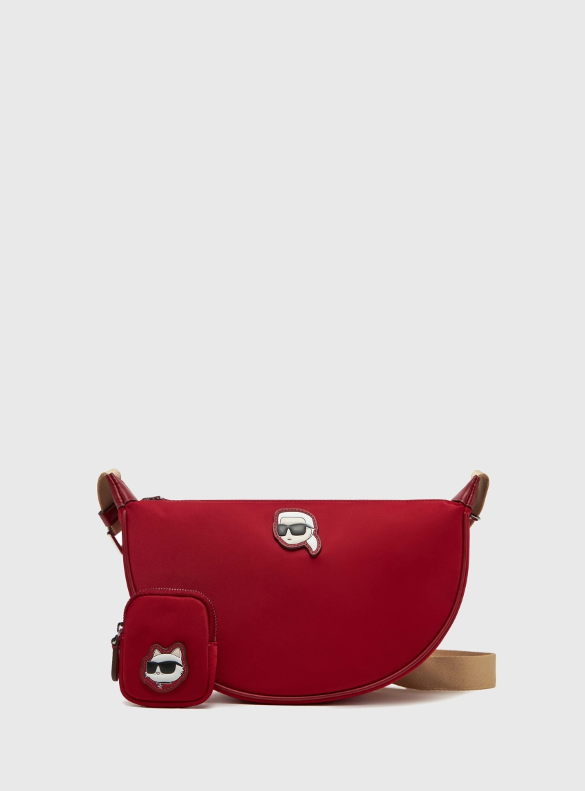 Karl Lagerfeld Ikon Nylon Small Half-Moon Bag - Red