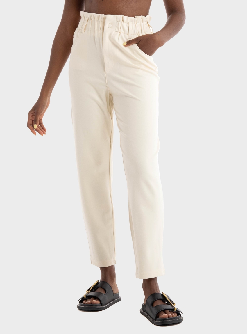Only Poptrash-Ova High Waist Ankle Pants - Light Beige