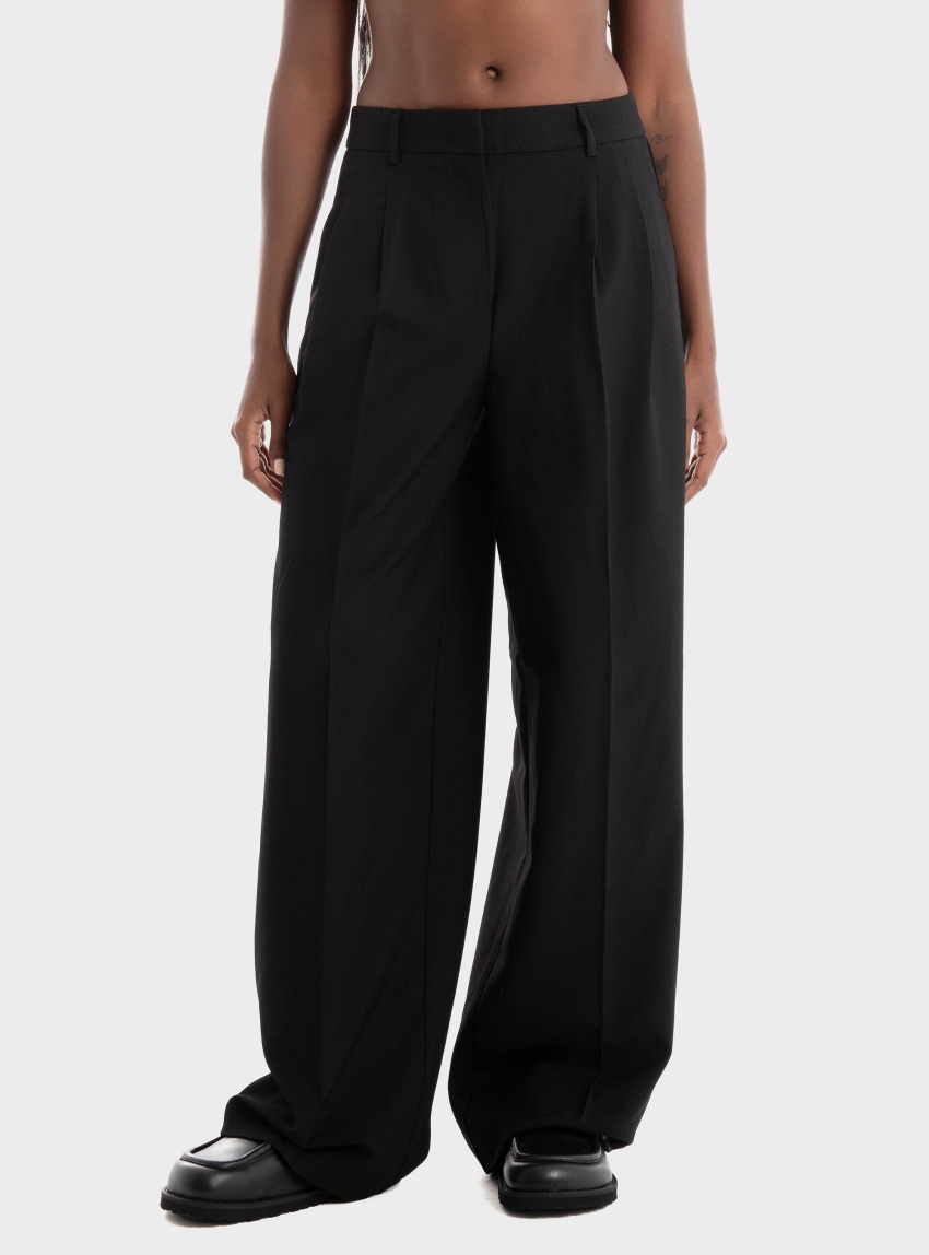 Only Senera Mid Waist Wide Dad Pants - Black
