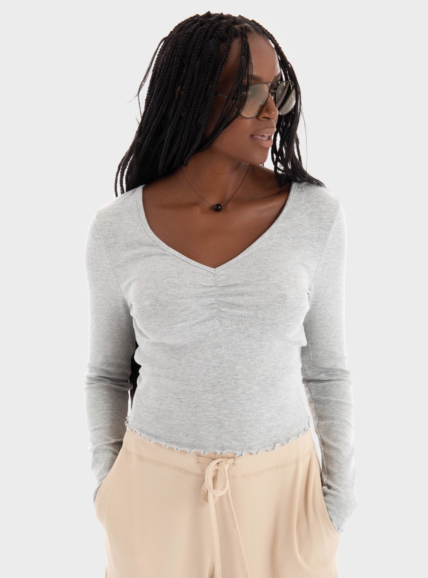 Only Betty V-Neck Top - Light Grey Melange