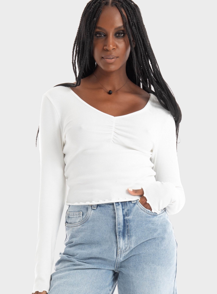Only Betty V-Neck Top - White
