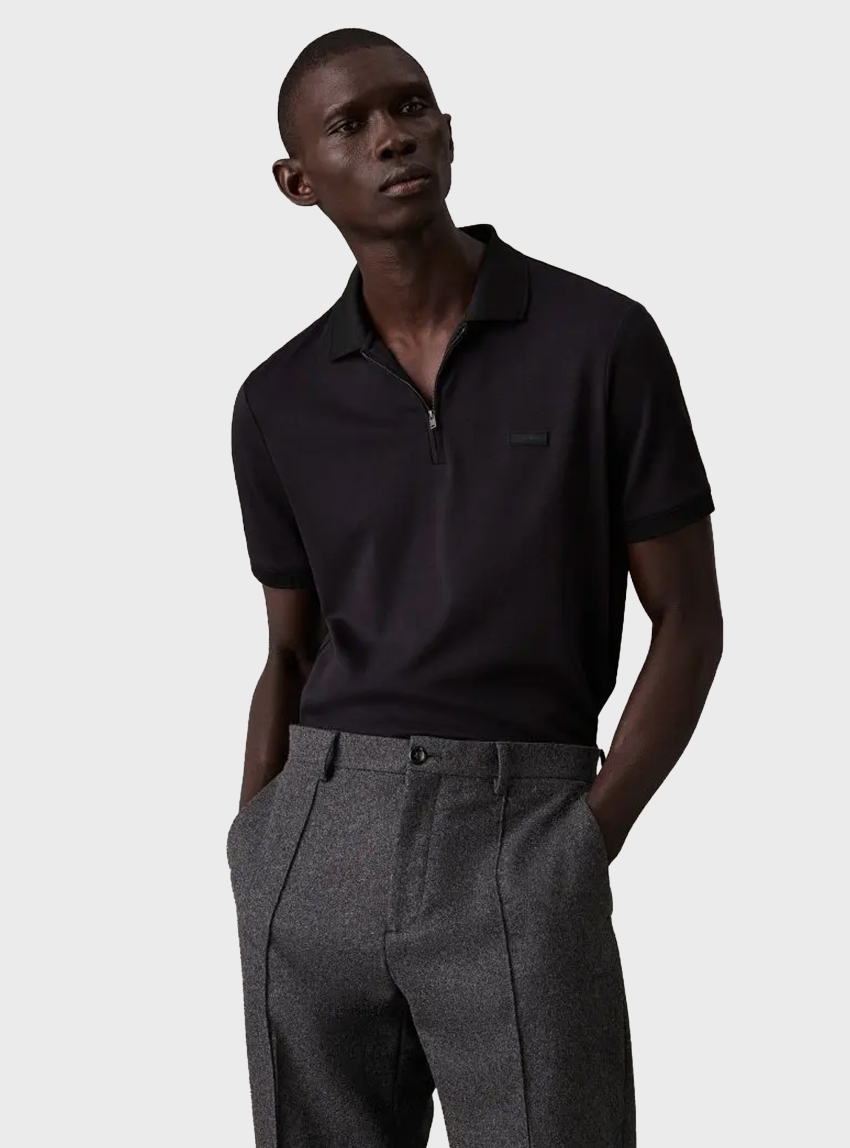 Calvin Klein Welt Zip Polo Shirt - Black