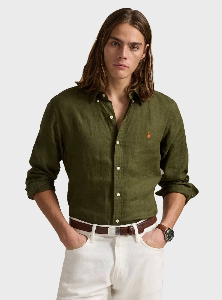 Polo Ralph Lauren Custom Fit Linen Shirt - Olive 