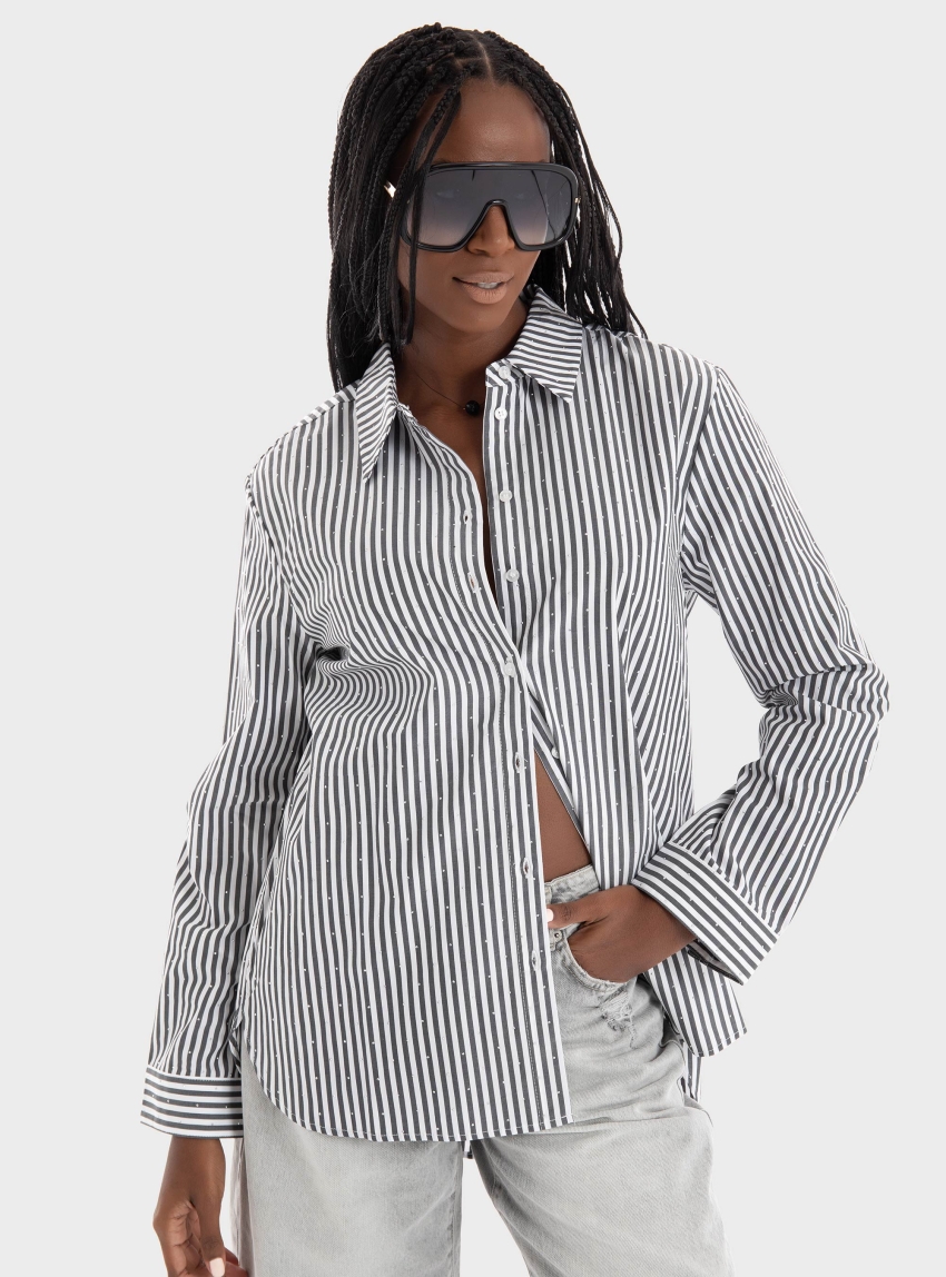 Vero Moda Inge Stone Shirt - Striped Black & White