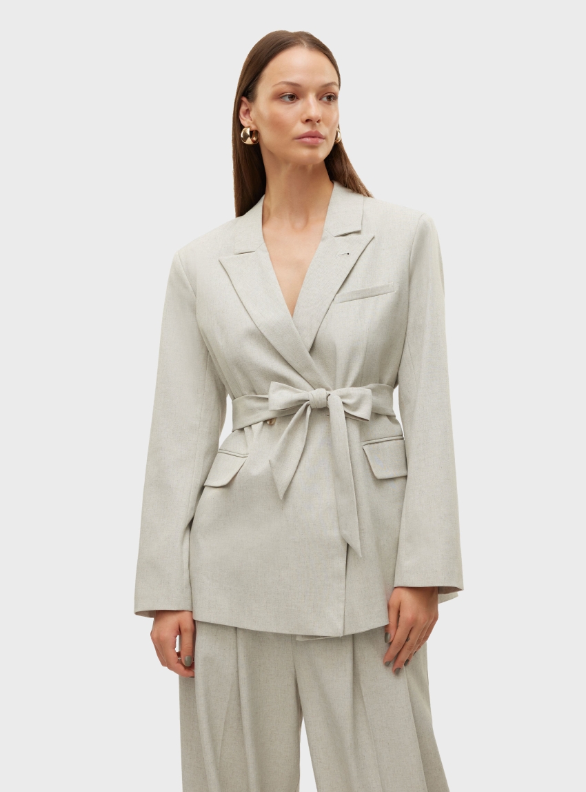 Vero Moda  Aware Omari Belt Blazer - Light Grey Melange