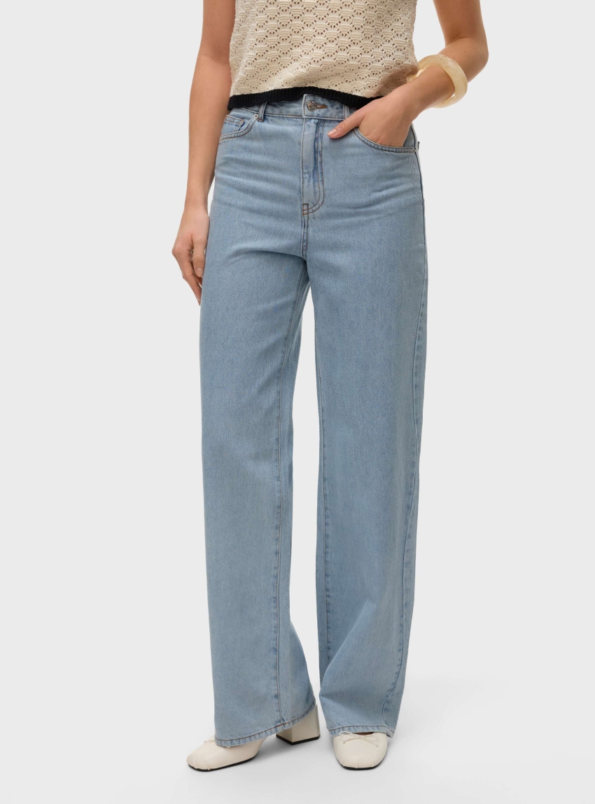 Vero Moda Kathy Super High Rise Wide Fit Jeans Yo36 - Light Aged Denim