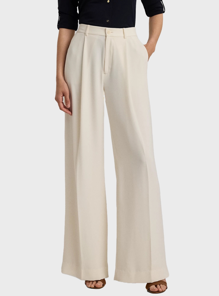 LAUREN Ralph Lauren Double-Faced Georgette Wide-Leg Trousers - Cream