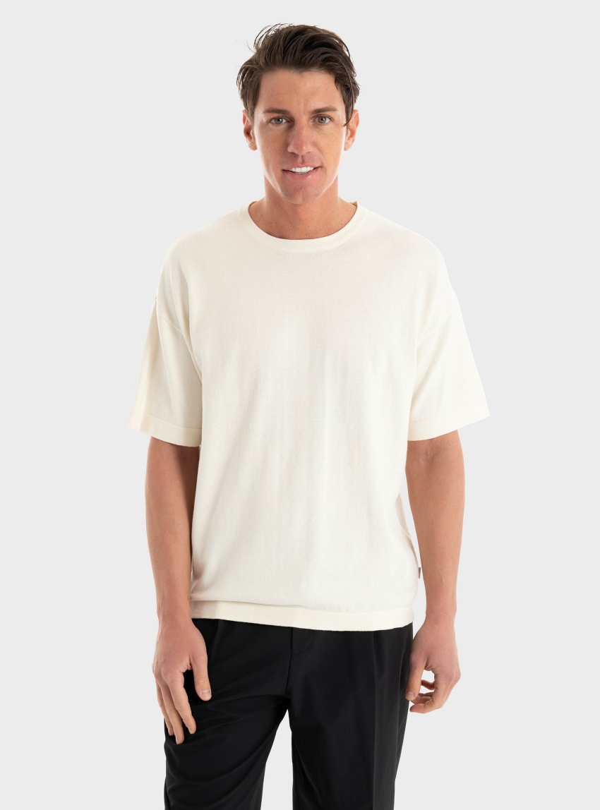 Jack & Jones Emil Relaxed Fit Knitted Tee - Off White