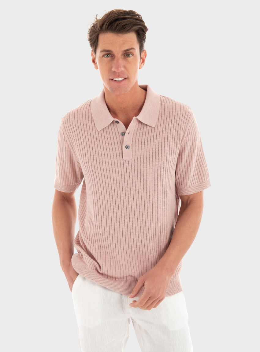 Jack & Jones Premium Kian Knitted Structure Polo - Dusty Pink