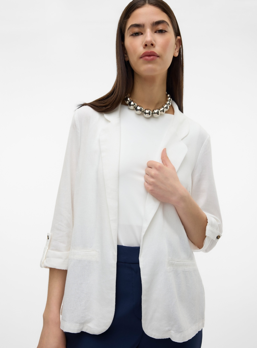 Vero Moda Jesmilo 3/4 Loose Blazer - White