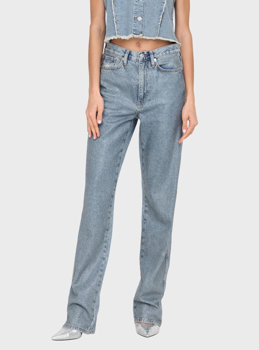 Only Hollywood-Riley Crystal High Waist Jeans - Light Aged Denim