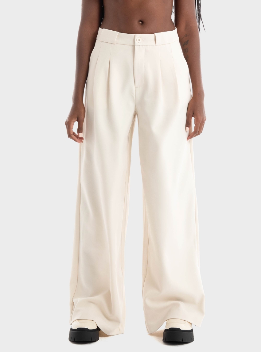 Only Helene Mid Waist Extra Wide Pants - Ecru