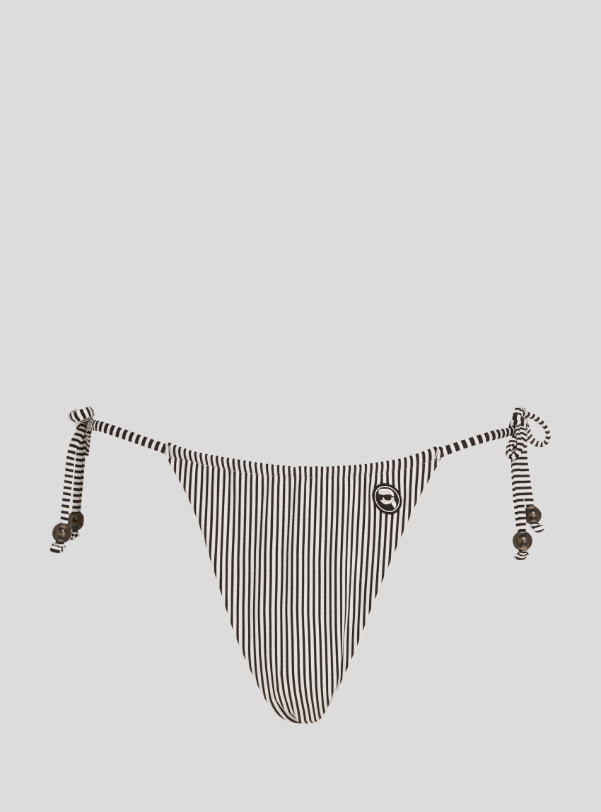 Karl Lagerfeld Ikon Striped String Bikini Bottoms - Black
