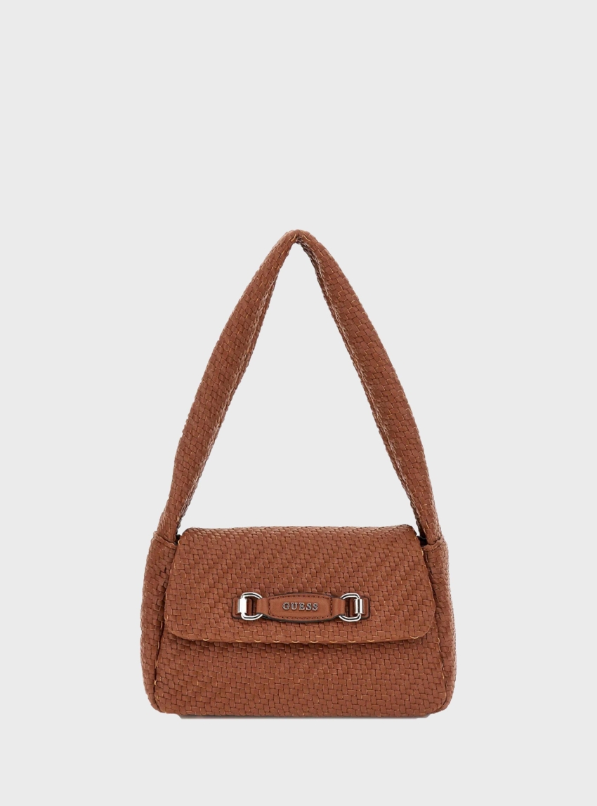 Guess Francy Woven Mini Shoulder Bag - Cognac