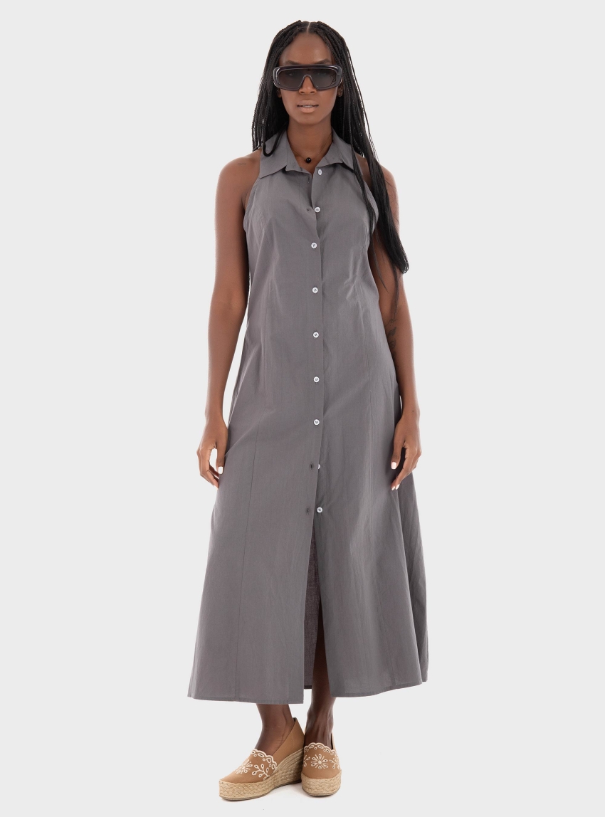 Black & Black  Shirt Dress - Dark Grey