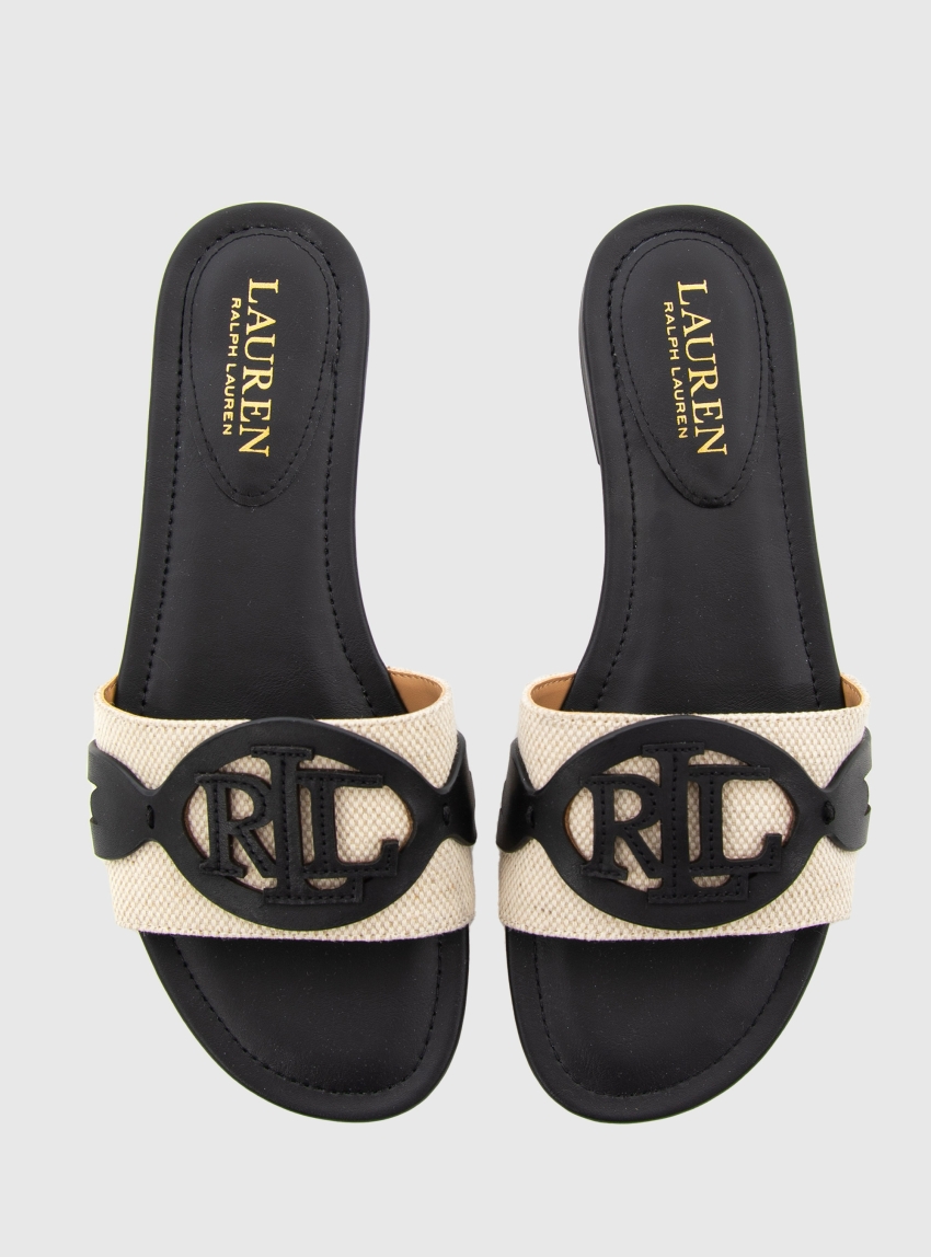 LAUREN Ralph Lauren Alegra Canvas-Leather Slide Sandals - Black