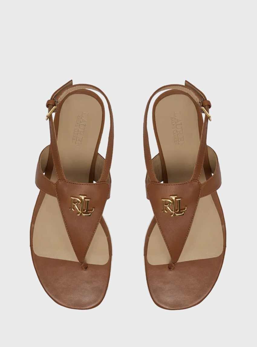 LAUREN Ralph Lauren Everley Calfskin Sandals - Rust Brown