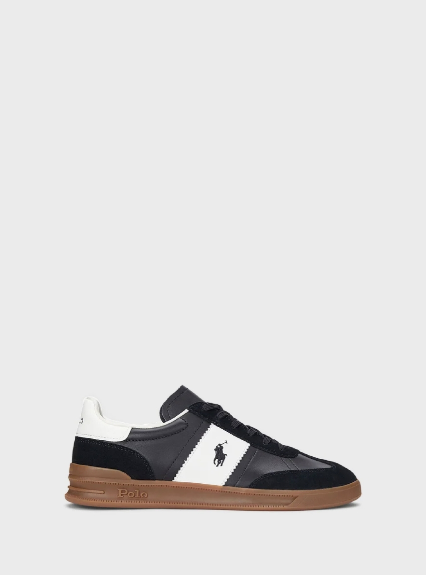 Polo Ralph Lauren Heritage Aera Leather-Suede Trainers - Black